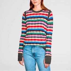 White Warren Rainbow Striped Color Cashmere Sweater Pullover Small